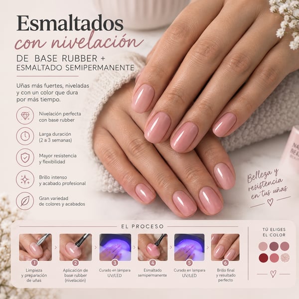 Esmaltados con nivelación de base rubber+ esmaltado semipermanente